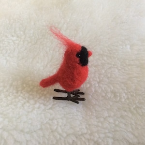 Needle felted Cardinal bird Christmas miniature fibre art bird OOAK mini wool felt display image 1