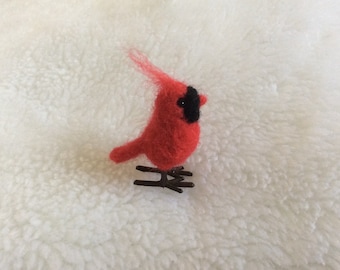 Needle felted Cardinal bird Christmas miniature fibre art bird OOAK mini wool felt display