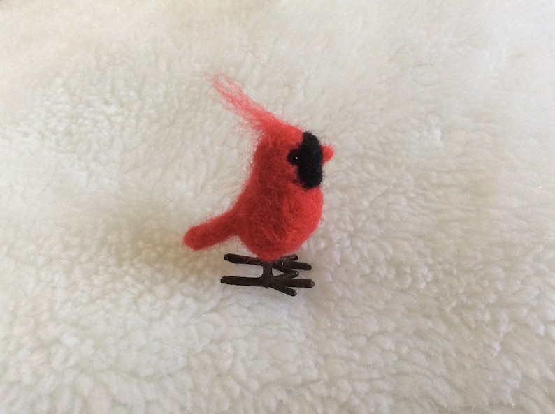 Needle felted Cardinal bird Christmas miniature fibre art bird OOAK mini wool felt display image 1