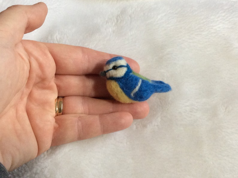 Needle felted Blue tit sculpture 2 wool ornament bird wildlife Art gift shelf Collectable miniature OOAK handmade image 2