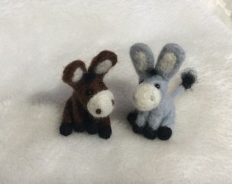 Needle felted Donkey miniature wool Art brown or grey