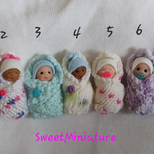 Mini bundle baby doll handmade 12th dollshouse art swaddled GIFT / collectable clay Artisan miniature