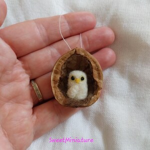 Needlefelt OWL in Walnut Christmas hanging decoration ornament fibre art miniature felt artist