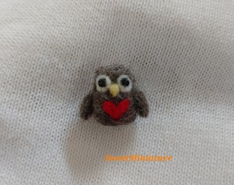 Needle felted Owl miniature fibre art bird OOAK mini wool felt display