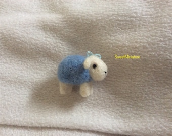 OOAK needle felted miniature blue lamb dolls house gift ornament