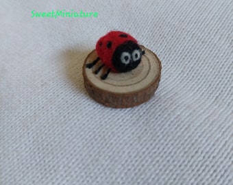 Needle felted Ladybird / Bug miniature fibre art OOAK mini wool felt wood display