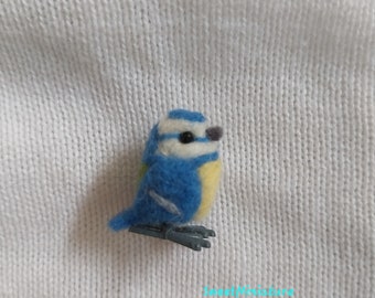 Needle felted Eurasian BLUETIT bird miniature fibre art bird OOAK mini wool felt display