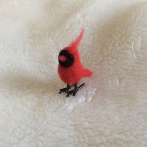 Needle felted Cardinal bird Christmas miniature fibre art bird OOAK mini wool felt display image 3