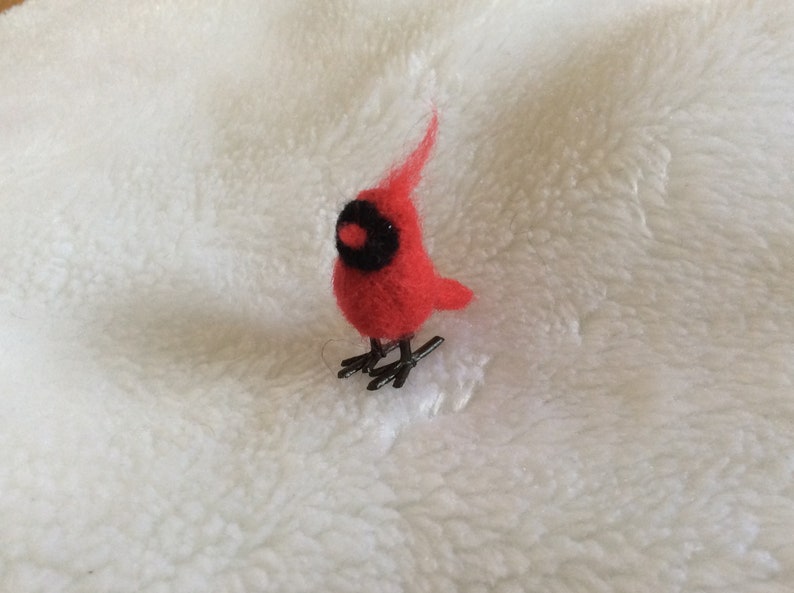 Needle felted Cardinal bird Christmas miniature fibre art bird OOAK mini wool felt display image 3