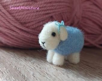 OOAK needle felted miniature blue lamb dolls house gift ornament