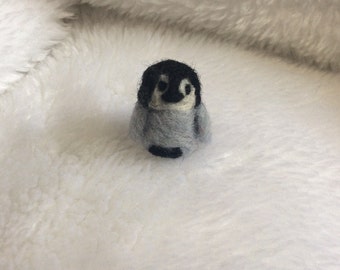 Mini Needle felted Baby Penguin miniature fibre art bird OOAK mini wool felt display Christmas gift