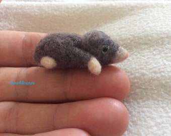 OOAK Handmade Needle felted mini mole wool art