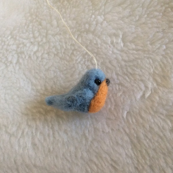 Needle felted Bluebird miniature Christmas tree hanging fibre art bird OOAK mini wool felt display