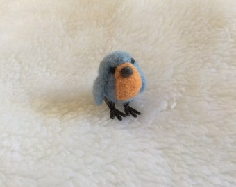 Needle felted Bluebird miniature fibre art bird OOAK mini wool felt display