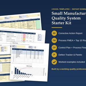 Quality System Starter Kit: 8D Report, PFMEA, Control Plan & Pareto Excel Templates