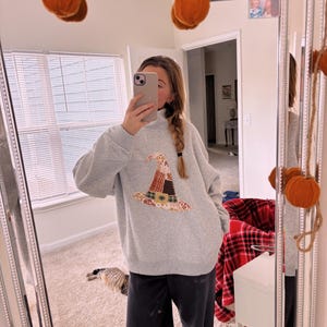 Embroidered Patchwork Witch Hat Sweatshirt, Fully Hand Embroidered