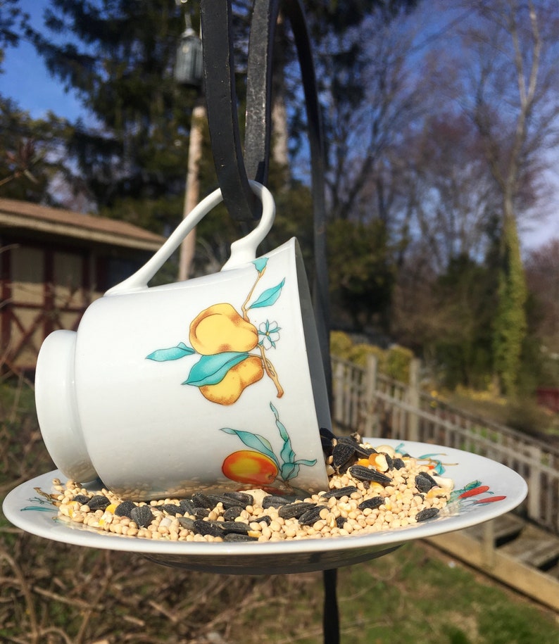 Hanging Teacup Birdfeeder Tootiefruitie Recycled Garden Etsy