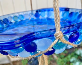 Upcycled Hanging Birdbath/Birdfeeder~Cobalt Blue