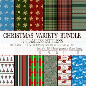 Christmas Seamless Pattern Bundle: Festive Holiday Digital Paper /Fabric | Minimal, Maximal, Elegant, Bold Xmas Variety