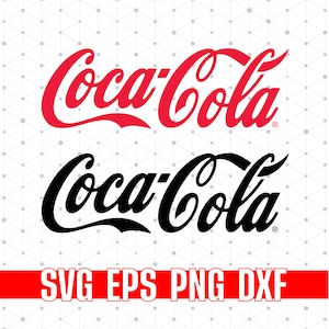 May include: A digital graphic featuring the Coca-Cola logo in red and black, displayed against a white background with a light gray geometric dot pattern. A red horizontal bar at the bottom contains the white text SVG EPS PNG DXF.