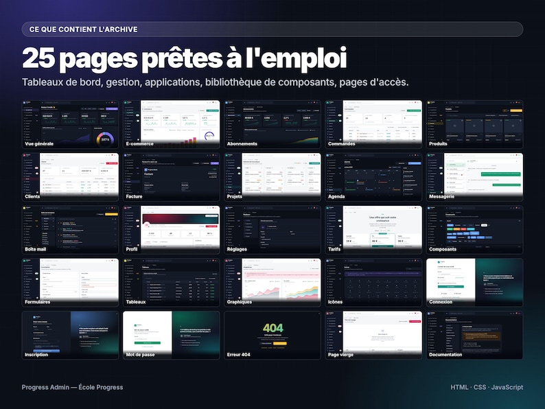Progress Admin — HTML CSS JavaScript Dashboard Template, 25 Pages, No Dependencies, Dark Mode, Charts Without Any Library image 2