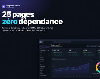 Progress Admin — HTML CSS JavaScript Dashboard Template, 25 Pages, No Dependencies, Dark Mode, Charts Without Any Library