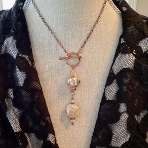 Upcycled Rose Gold Watch Necklace - Agate Lariat with Toggle Clasp