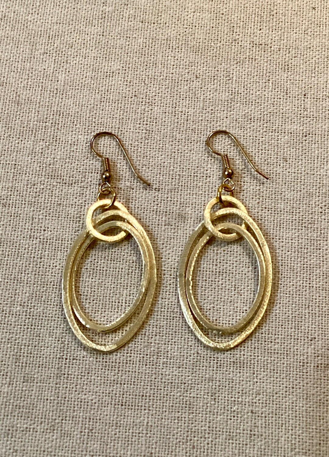 Long Gold Double Oval Hoop Drop Earrings-handmade Assembled-textured ...