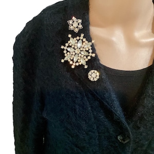 Glamorous Retro Rhinestone Brooch/ Pin Set of Three-Versatile Vintage Bling-Sterling Silver Star