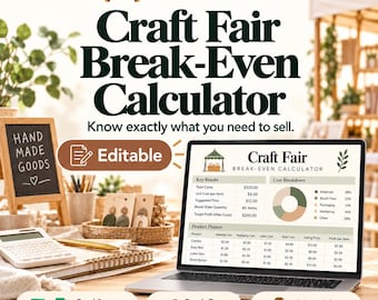 Craft Fair Break-Even Calculator for Excel, Vendor Booth Cost and Sales Target Spreadsheet