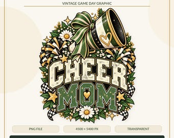 Cheer Mom PNG, Vintage Floral Cheerleading Shirt Graphic, DTF Download