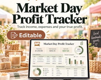 Market Day Profit Tracker, Craft Fair Costs, Break-Even Analysis, Vendor Event Spreadsheet