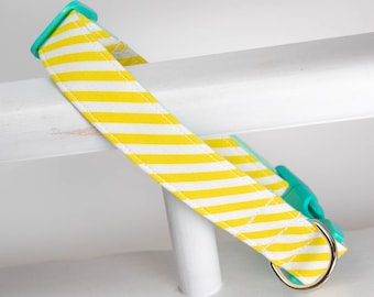 Yellow Striped Dog Collar - Yellow and White Stripe - Summer Dog Collar - Nautical Dog Collar - Colorful Dog Collar