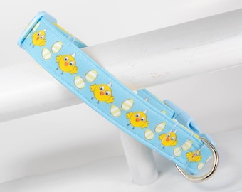 Easter Chick Collar - Light Blue with Yellow Chick Print - Spring Dog Collar - Boy Dog Collar - Easter Dog Collar - Girl Dog Collar