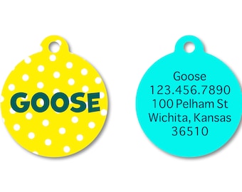 Yellow Polka Dot Pet I.D. Tag - Spring 2024 Collection - girl and boy dog tag - circle pindot pet accessories - personalized pet name tag