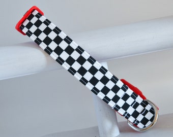 Fifties Check Dog Collar - Black and White Check - Fifties Diner Dog Collar - Nascar Dog Collar - Boy Collar - Girl Collar - Auto Racing Dog