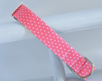 Pink Dot Dog Collar - Pink with White Pin Dots - Spring Dog Collar - Girl Dog Collar - Pink Collar