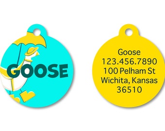 Blue Duck Pet I.D. Tag with Yellow Back- Spring 2024 Collection - girl and boy dog tag - circle pet accessories - personalized pet name tag