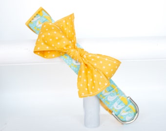 Duck Dog Collar with Yellow Polka Dot Bow - Aqua Blue Duck or Goose Rainy Day Print with Bright Yellow Bow - Girl Spring Summer Dog Collar