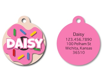 Donut Pet I.D. Tag -  Pink donut with sprinkles unisex dog tag - cute dog tag - girl foodie accessories - sweet pet name tag - small I.D.