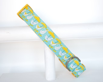 Duck Dog Collar with Yellow Polka Dot Back - ducks/geese on turquoise blue - Summer Dog Collar - Spring Dog Collar - Boy or Girl Dog Collar