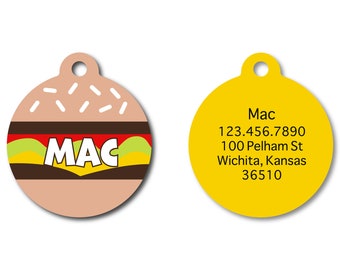 Burger Pet I.D. Tag - mcdonalds inspired big mac tag - fast food tag - boy dog tag - circle snack pet accessories - personalized name