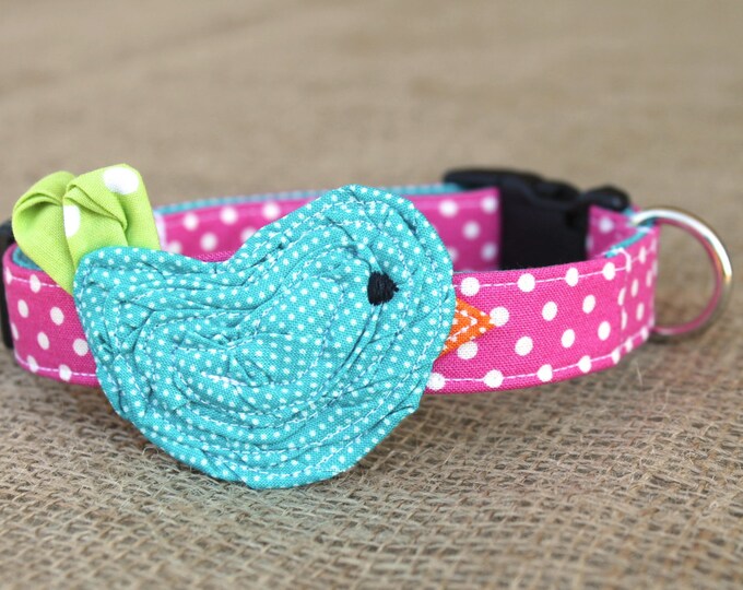 Bird Dog Collar Spring Blue Bird With Bright Green Tail on Etsy