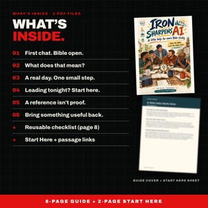 Men's Bible Study Guide PDF, Iron Sharpens AI, Beginner AI Guide for Christian Men, Illustrated Lessons, Digital Download image 2
