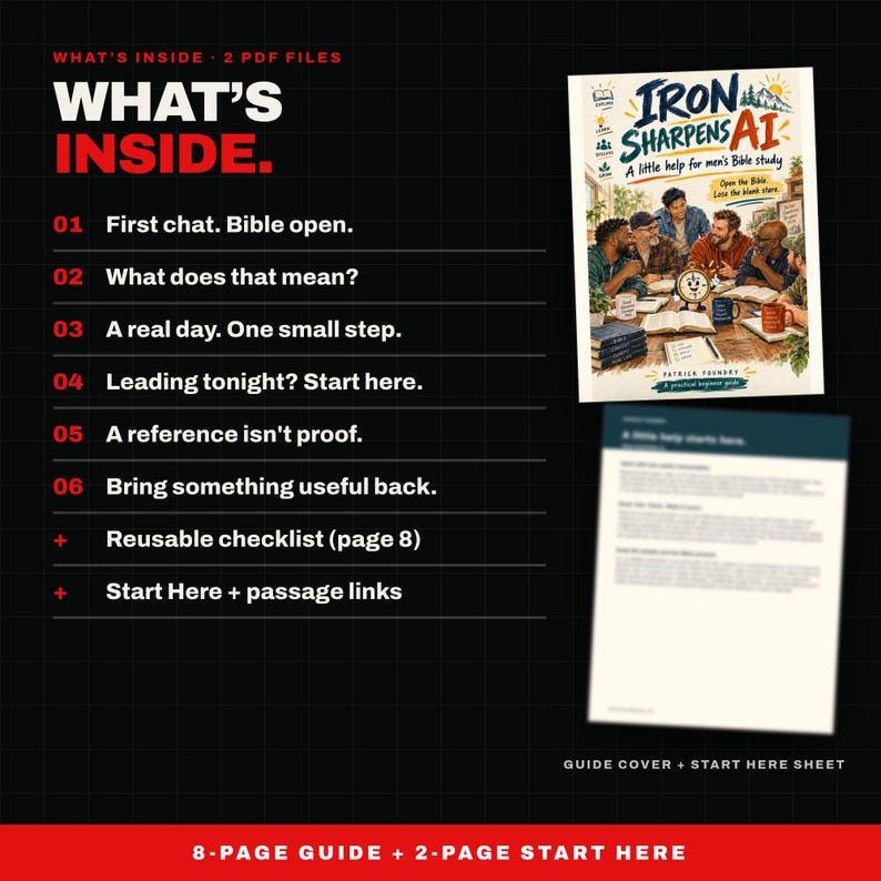 Men's Bible Study Guide PDF, Iron Sharpens AI, Beginner AI Guide for Christian Men, Illustrated Lessons, Digital Download image 2
