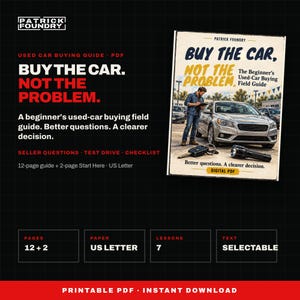Used Car Buying Guide PDF, Beginner Used Car Checklist, Test Drive and Seller Questions, Printable Buyer Worksheets for First Car Buyers image 1