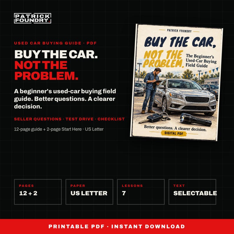 Used Car Buying Guide PDF, Beginner Used Car Checklist, Test Drive and Seller Questions, Printable Buyer Worksheets for First Car Buyers image 1
