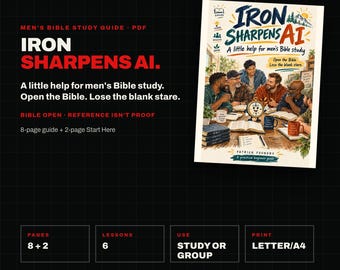 Guía de estudio bíblico para hombres en PDF, Iron Sharpens AI, Guía de IA para principiantes para hombres cristianos, Lecciones ilustradas, Descarga digital