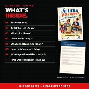 KI für Eltern: Einsteigerleitfaden (PDF), illustrierte KI-Lektionen für den Alltag und Übungscheckliste, Planungshilfe für vielbeschäftigte Eltern, digitaler Download Bild 2
