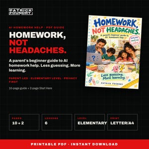 Guía de ayuda para padres sobre tareas escolares con IA, PDF ilustrado para principiantes, Tareas sin complicaciones, Ayuda a tus hijos a aprender con IA, Descarga digital imagen 1